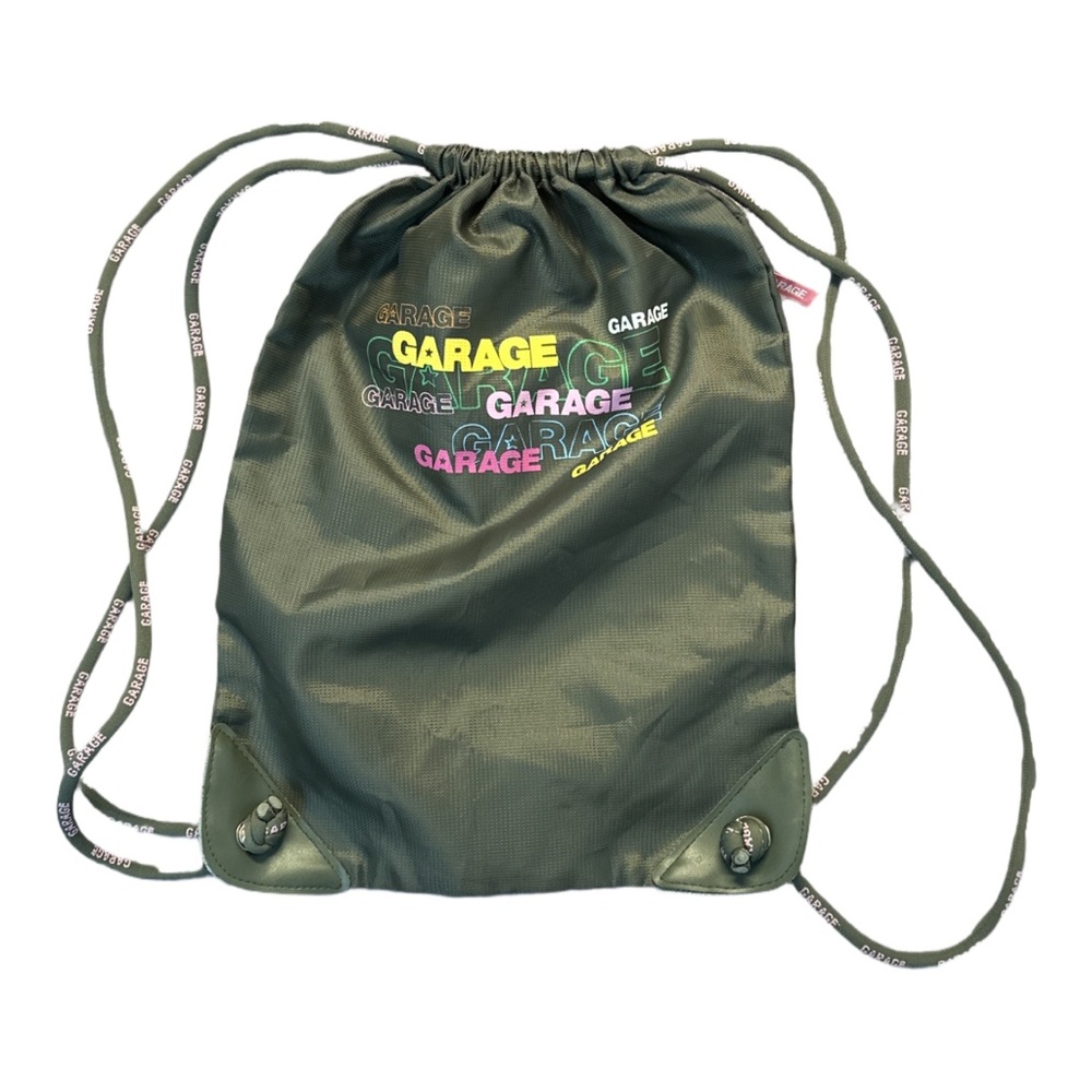 Y2K GARAGE women's army green graphic brand printed drawstring bag.